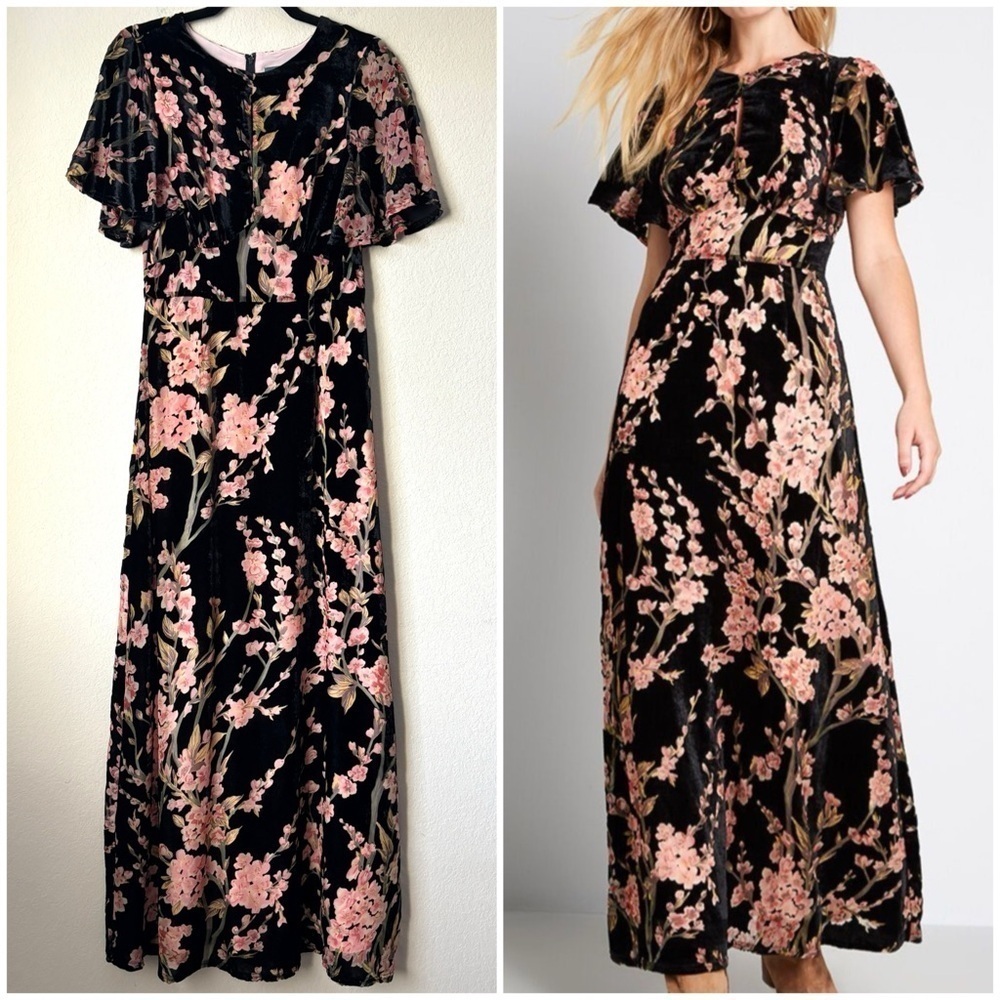 Modcloth Velvet Floral Soiree Saunter Maxi Dress Evening